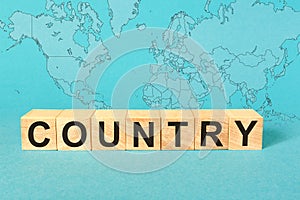 Country - word on wooden cubes