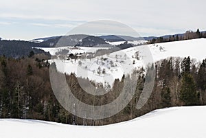 Countryisde and village with cottages at winter