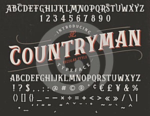 Countryman Vintage Font, Regular Typeface Style With a Punctuation Characters