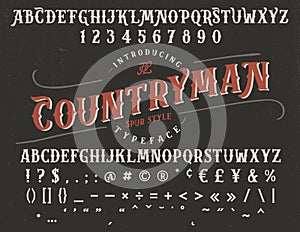 Countryman Vintage Font, Spur Typeface Style With a Punctuation Characters