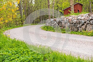 Countryroad with a stonewall, Sweden