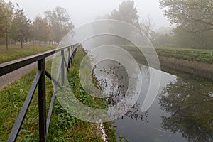 Countryside in Autumn Scenario with Fog