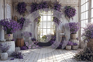 Countryside charm wooden interior with lavender