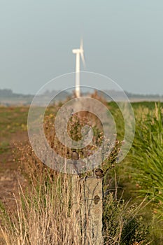 Countryside with windmills on the horizon and crop fields photo