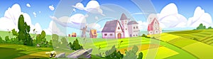 Countryside farm field and house vector background