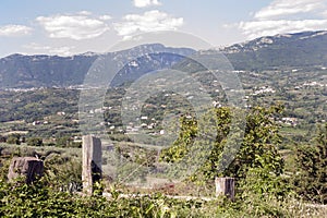 Countryside with farms in the valley and on the hills