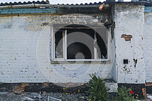 Countryside. A house destroyed by shelling (close-up)