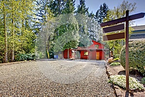 Countryside house exterior. View from driveway