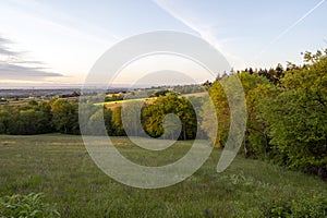 Countryside landscape at dawn in the Monts du Lyonnais