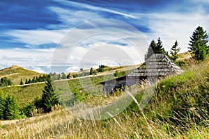 Countryside Landscape with Old Cottage