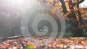 Countryside landscape with old houses in autumn season