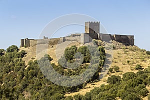 Countryside landscape scenic view of medieval Noudar castle