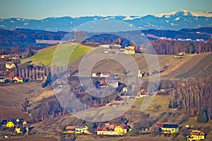 Countryside landscape of Styria region with mountain under snow