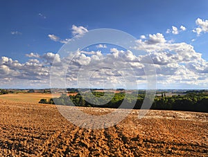 Countryside landscape on a summer evening in the Haute-Garonne department, southwestern France.