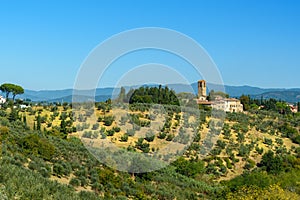 Countryside landscape whith church near San Casciano Val di Pesa. Tuscany. Italy photo