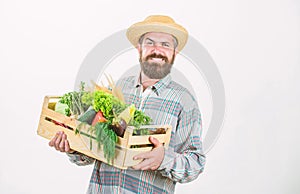 In the countryside. man chef with rich autumn crop. seasonal vitamin food. Useful fruit and vegetable. organic and