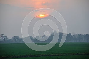 the countryside in the mist at Plerin