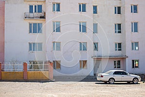 Countryside of Mongolia with blue sky and van