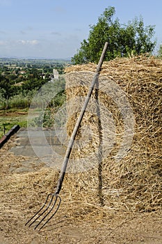 Countryside: pitchfork and haystack