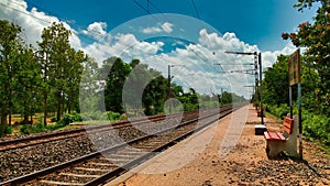 Countryside rail tracks rail transportation and amazing clouds and jungle