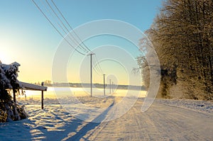 A countryside road in winter