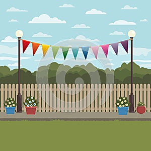 Countryside scene with bunting