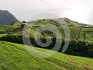 countryside seen from the Miradouro do Pico Longo of Sao Miguel photo