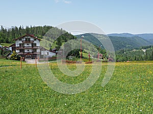 Countryside at Silesian Beskid on european Bialy Krzyz in Poland