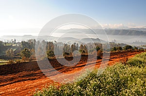 Countryside sunrise and mist in Yunan