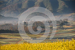 Countryside sunrise and mist in Yunan