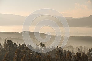 Countryside sunrise and mist in Yunan