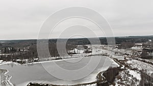 Countryside view with ploved agriculture fields and farm