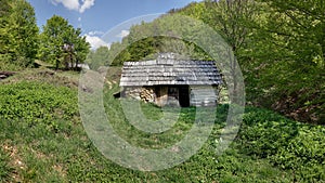 Countryside with the water mill in Banat, Romania