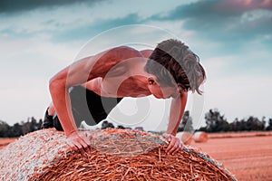 Countryside workout at sunset hight contrast style image