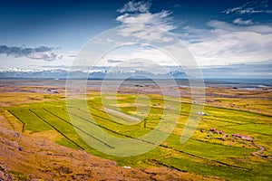 Countryview of southeastern Icelandic coast. Beauty of countryside concept background