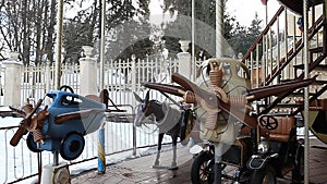 County fair fairground merry-go-round at daytime in winter