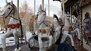 County fair fairground merry-go-round at daytime in winter