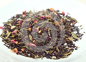 Coupage Ceylon, green tea with cherry ,in studio photo