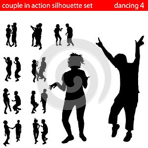 Couple in action silhouette