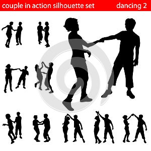 Couple in action silhouette set 2