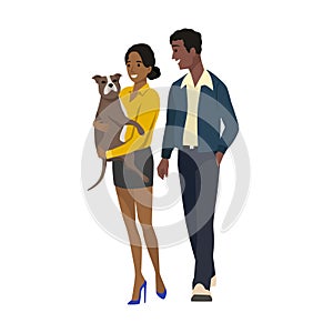 Couple adopting dog flat vector illustration