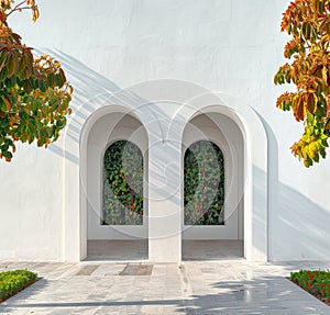 Couple of Archways With Trees in the Background photo