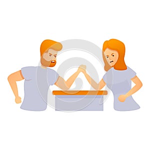 Couple arm wrestling icon, cartoon style