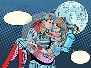 Couple astronauts love man woman