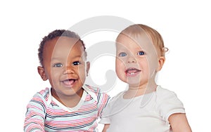 Couple of Babies African and Caucasian laughing