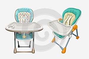 Couple baby highchairs set isolated on white