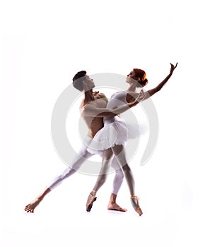 Couple of ballet dancers isolated on white