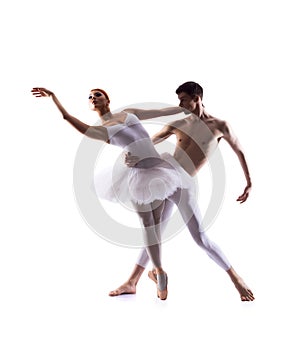 Couple of ballet dancers isolated on white