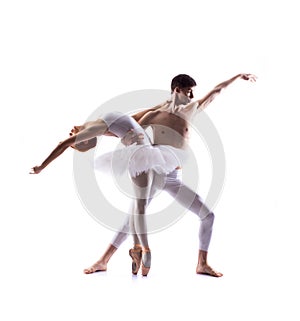 Couple of ballet dancers isolated on white