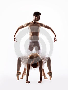 Couple of ballet dancers isolated on white